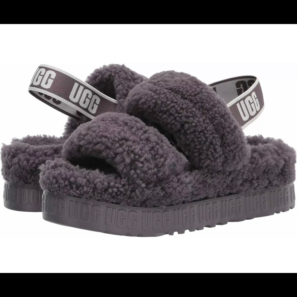 NEW UGG Oh Fluffita Sheepskin Women's Slipper Slide Sandals Gray
